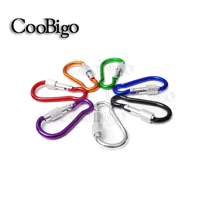 

2pcs Pack 5# Aluminum Spring Locking Carabiner Snap Hook With Screw Lock Keychain Hiking Camping Backpack #FLQ188-5C(Mix-s)
