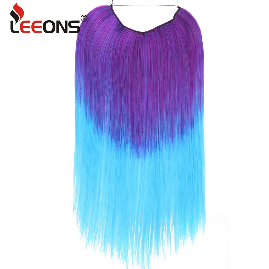 

Leeons Natural Hidden Wire Synthetic Hairpieces Straight Heat Resistant Rainbow Pink Red Purple One Piece Hair Extension 22 Inch