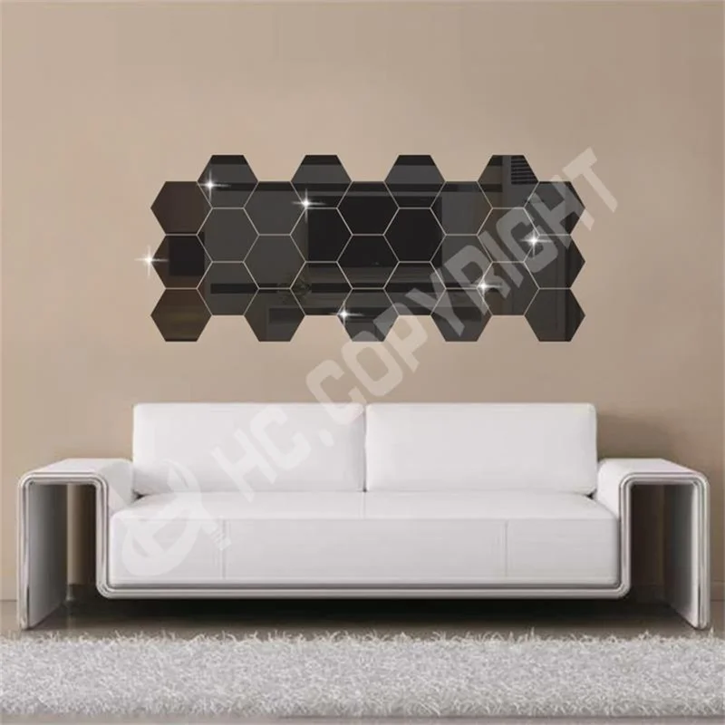 

12 PCs 3D Hexagon Shape Mirror Wall Sticker Home Decor Art DIY Acrylic Removable Wall Decal Decoration Home Decals