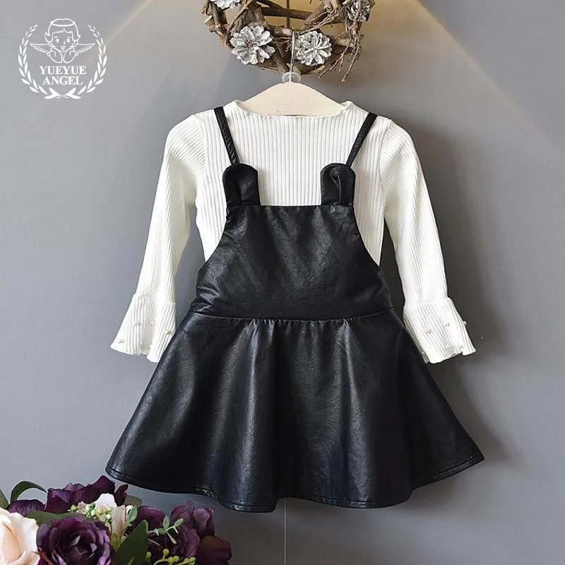 2018 New Spring Little Girls Suit White Pearls Lotus Long Sleeve Top