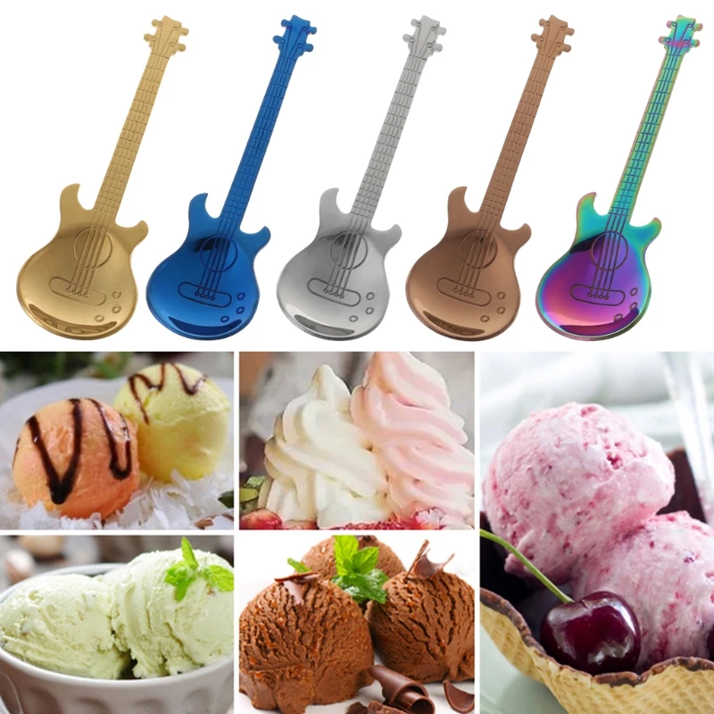 

Stainless Steel Rainbow Guitar Shape Coffee Mixing Spoon Cold Drink Tea Spoon