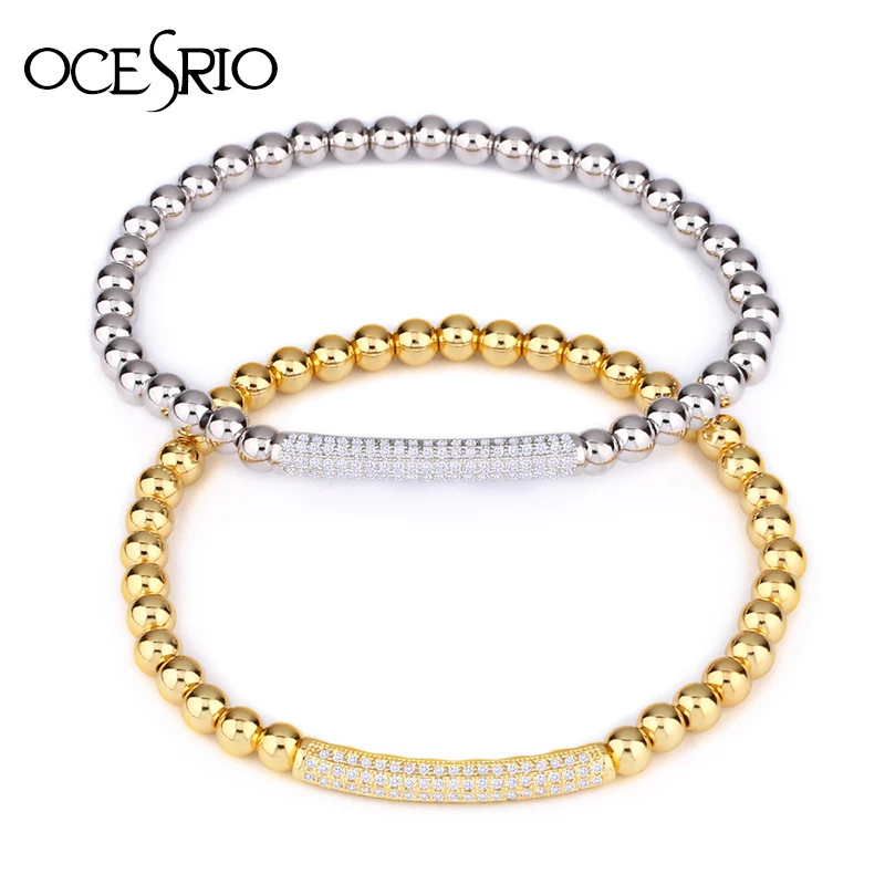 

OCESRIO New Pave CZ Silver Mens Bracelets Luxury Adjustable Copper Gold Beads Charm Bracelets for Women Men Jewelry brt-a37