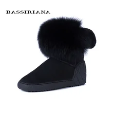 Bassiriana/Новые натуральной овчины теплые замшевые зимние ботильоны женская обувь увеличение меховые стельки с круглым носком 36-40 размер