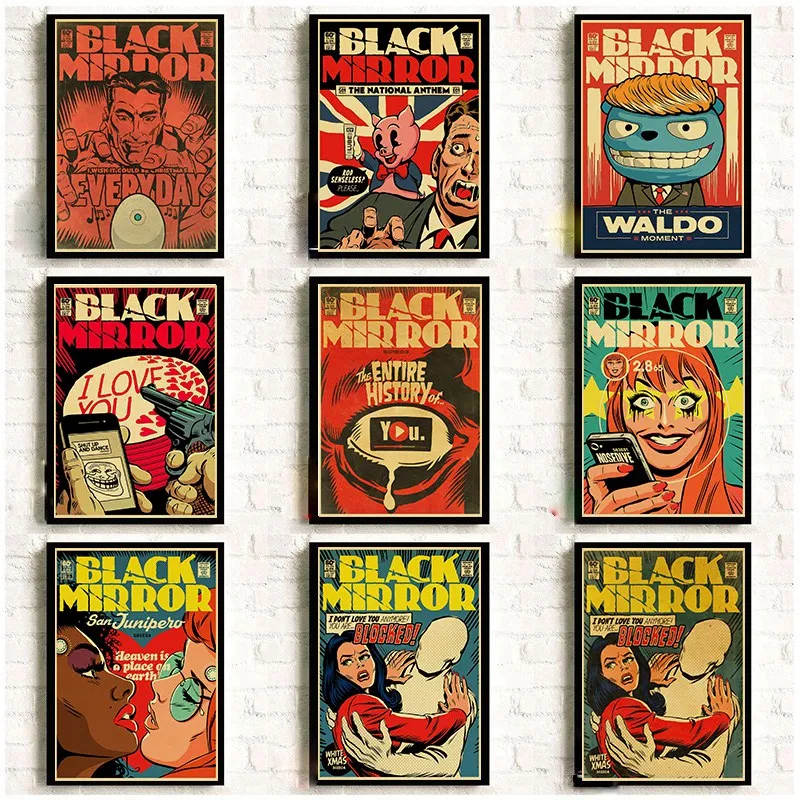 Black Mirror BBC Season Movie Poster Retro Style Printed Posters Bar Cafe Room Decor Wall Stciker