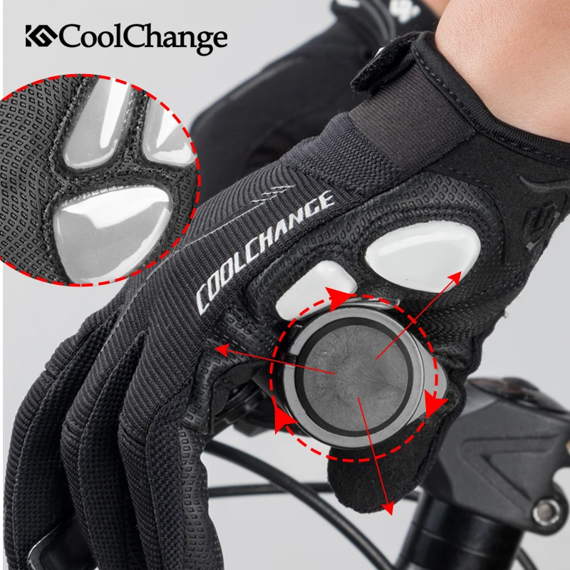 CoolChange Cycling Gloves Winter Full Finger Thermal GEL Bike Sport Gloves Windproof Shockproof Touch Screen MTB Bicycle Gloves