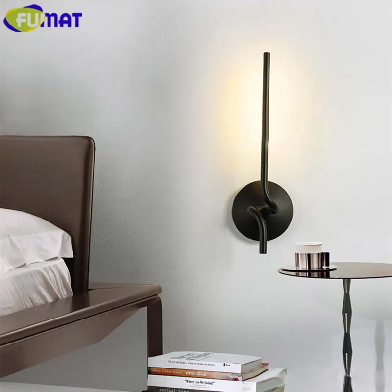 

FUMAT Wall Lamps Modern Nordic Bedroom Bedside Light Stairs Aisle Sconces Metal Art Deco Wall Light Black LED Wall Lamp