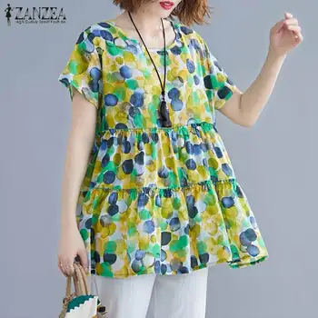 

Summer ZANZEA Women Floral Printed Blouse Bohemian Short Sleeve Ruffles Tops Casual Shirt Blusas Femme Plus Size Tunic Top Mujer
