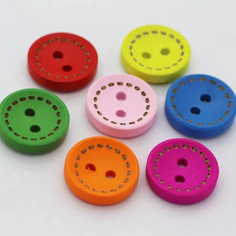 Rainbow Colored Wood Buttons for Sewing Scrapbooking and More, Wooden