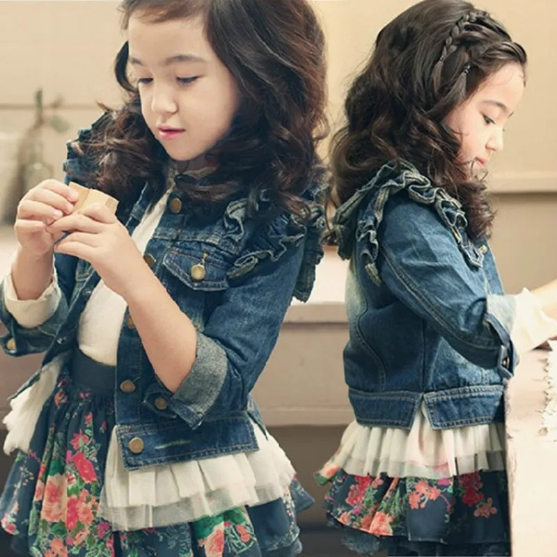 

Children's clothing female child denim outerwear,good quality cotton lace denim coat ,free shipping baby clothes!