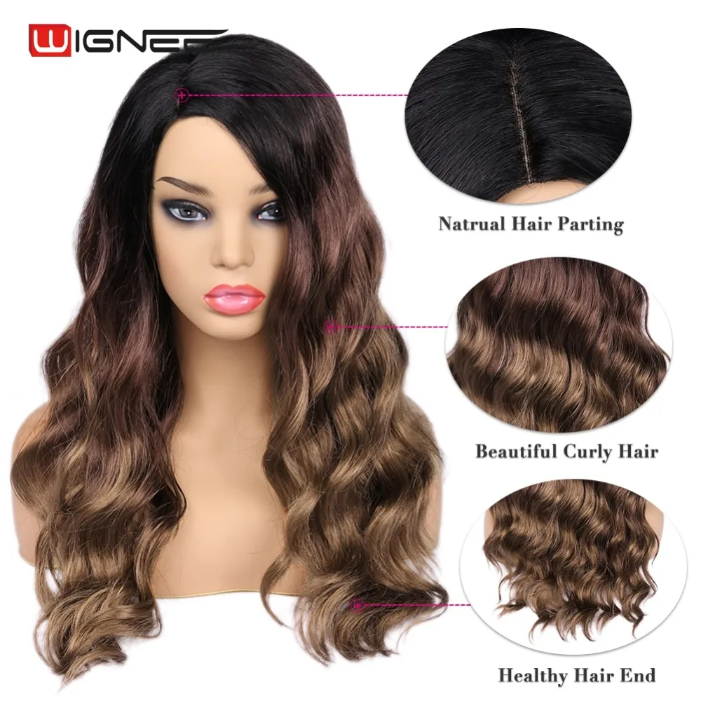 Wignee Side Part Long Hair Synthetic Wigs For Women Hand Made Front