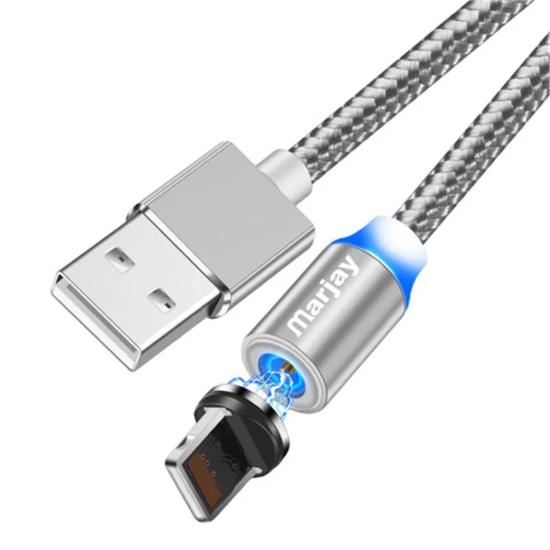 Marjay Магнитный USB кабель Micro usb type C для iPhone кабель 1 м 2 м Быстрая зарядка USB-C type-C Магнитный кабель для зарядки телефона кабель - Цвет: Silver for iphone