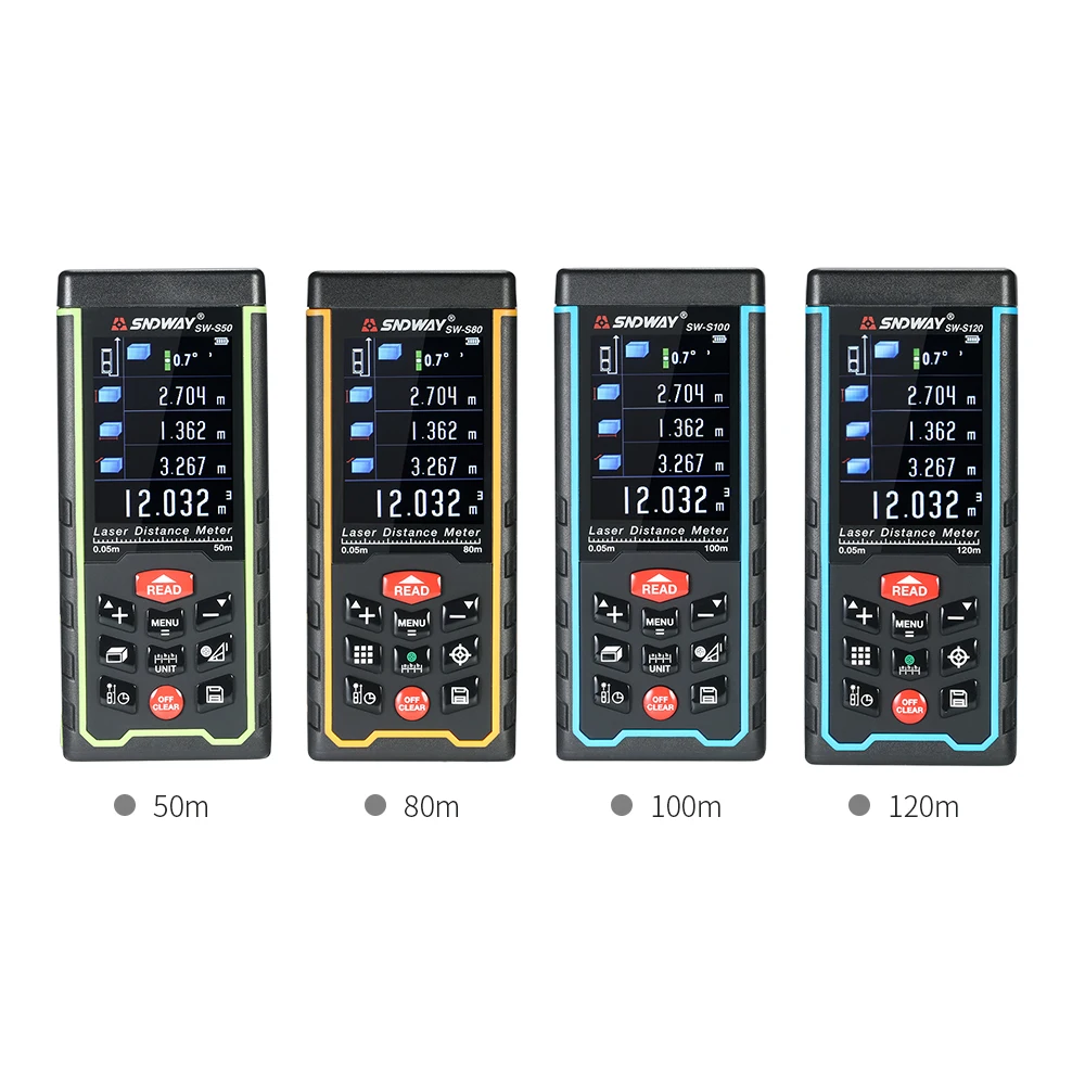 

120/100/80/50m Mini Handheld LCD Digital Laser Distance Meter USB Range Finder Distance Area Volume Measurement