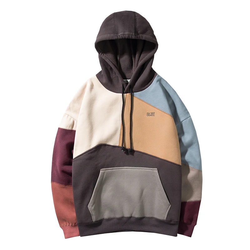 Hoodie Sweatshirt Mens Color Block Patchwork Harajuku Hoodie Streetwear ...