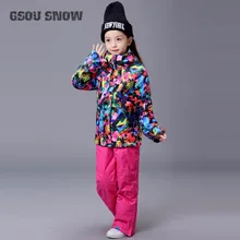 Gsou снег Открытый Сноуборд Детский водонепроницаемый лыжный костюм дышащий держать теплые лыжные куртки+ штаны для девочек ветрозащитный комплект спортивный костюм