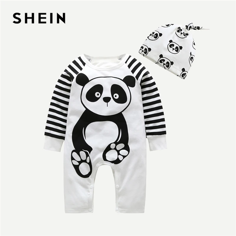 SHEIN Toddler Boys Cartoon Print Contrast Striped Sleeve Jumpsuit With Hat Children 2019 Spring Fashion Casual Boys Jumpsuits SHEIN Toddler Boys Cartoon Print Contrast Striped Sleeve Jumpsuit With Hat Children 2019 Spring Fashion Casual Boys Jumpsuits