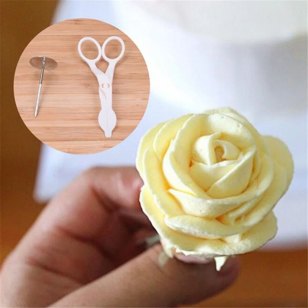 

2pc/set Stainless Steel Cake Flower Needle Cake Icing Cream Decorating Nails Tool + Plastic Scissor Fondant Decor Flowers Lifter