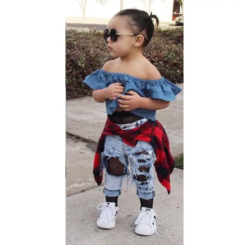 INS Baby Unisex Rock Pants Ripped Boys Jean Pants Newborn Girls Cool Clothing Pants with Holes Summer hip hop pants suit 1-5Yrs (7)