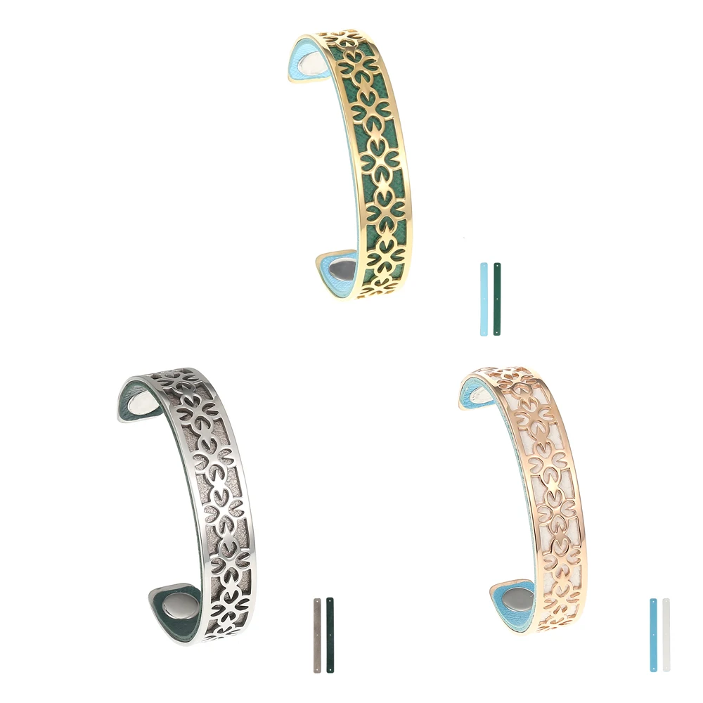 

Legenstar Flower Cuff Bangles Femme Bijoux Manchette Interchangeable Reversible 14mm Wide Leather Band Stanless Steel Bracelet