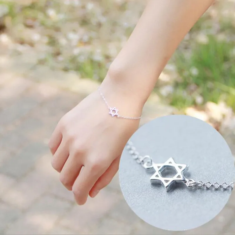 Популярные высококачественные новые модные ювелирные изделия из стерлингового серебра 925 пробы классическая простая Шестигранная звезда женский антиаллергический браслет SB20