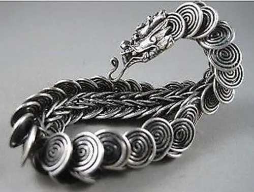

word Love real women's gift Chinese Tibet silver carved dragon Head Men braceletnew GP style Fine jewe Noble Natural stong SH