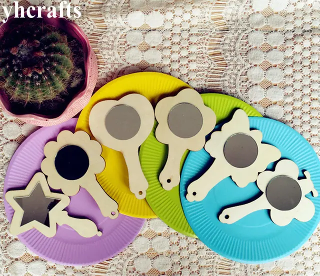 6 Pièceslot Peinture Non Fini Bois Miroir Dessin Jouets Début D