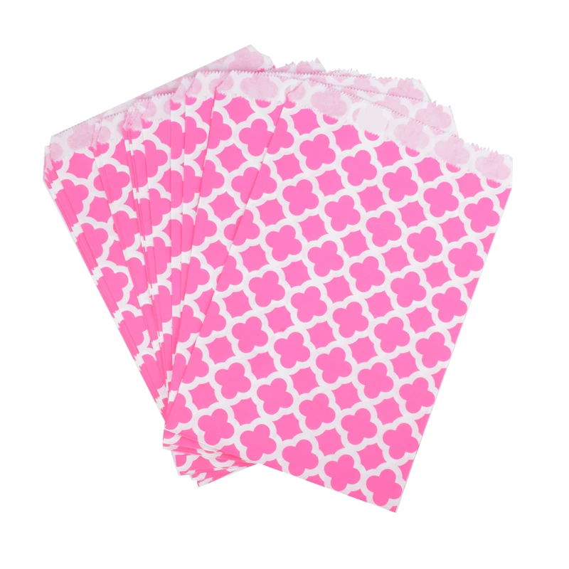 25pcs 6.2" x 9" big large Pink chevron Flower Craft Paper Popcorn Bags
