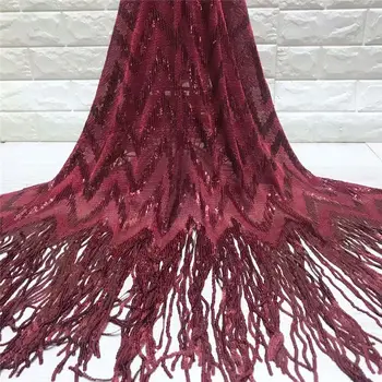 

Latest French Nigerian Sequins Lace Fabric 2019 High Quality African Embroidered Tulle Lace Fabric For Wedding Dress