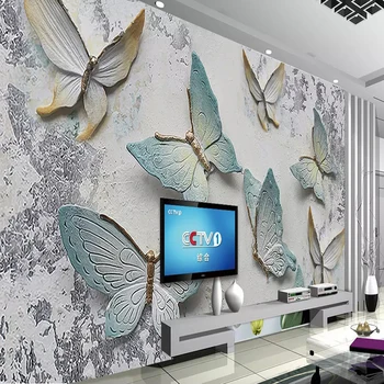 

Custom 3D Wallpaper Murals Butterfly Stereoscopic Embossed TV Background Wall Mural Wallpapers For Living Room Papel De Parede