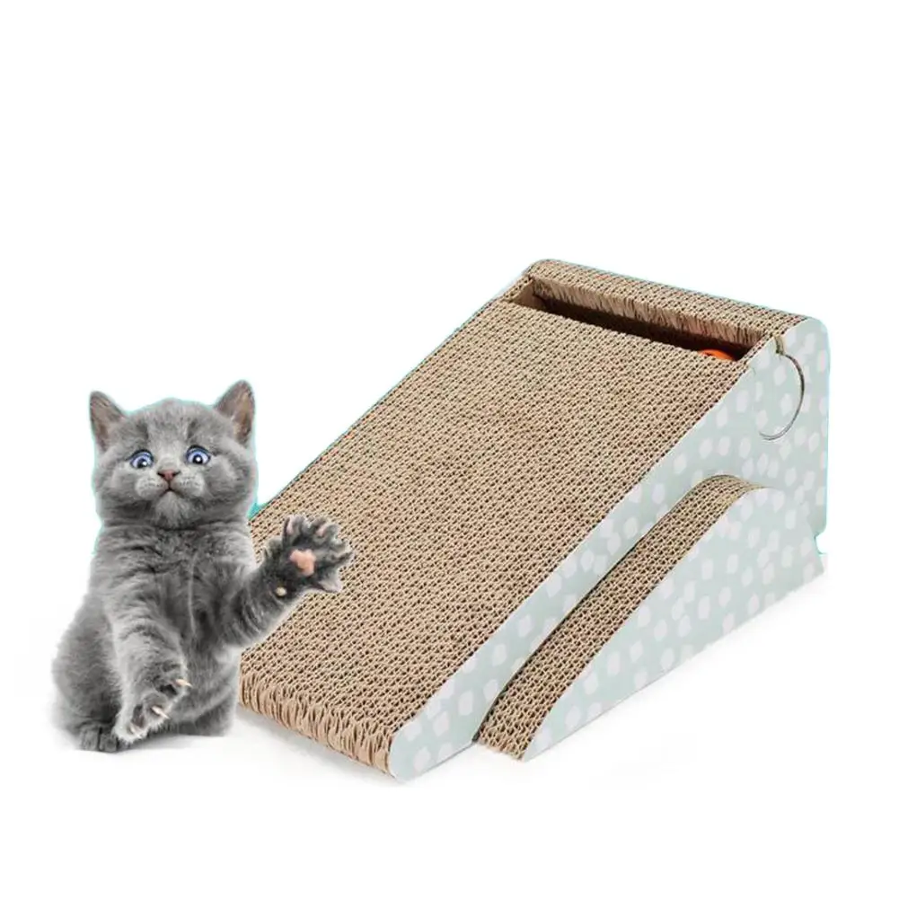 SaiDeng 2 sided Pet Cat Scratch Board with Funny Bell Ball Scratching
