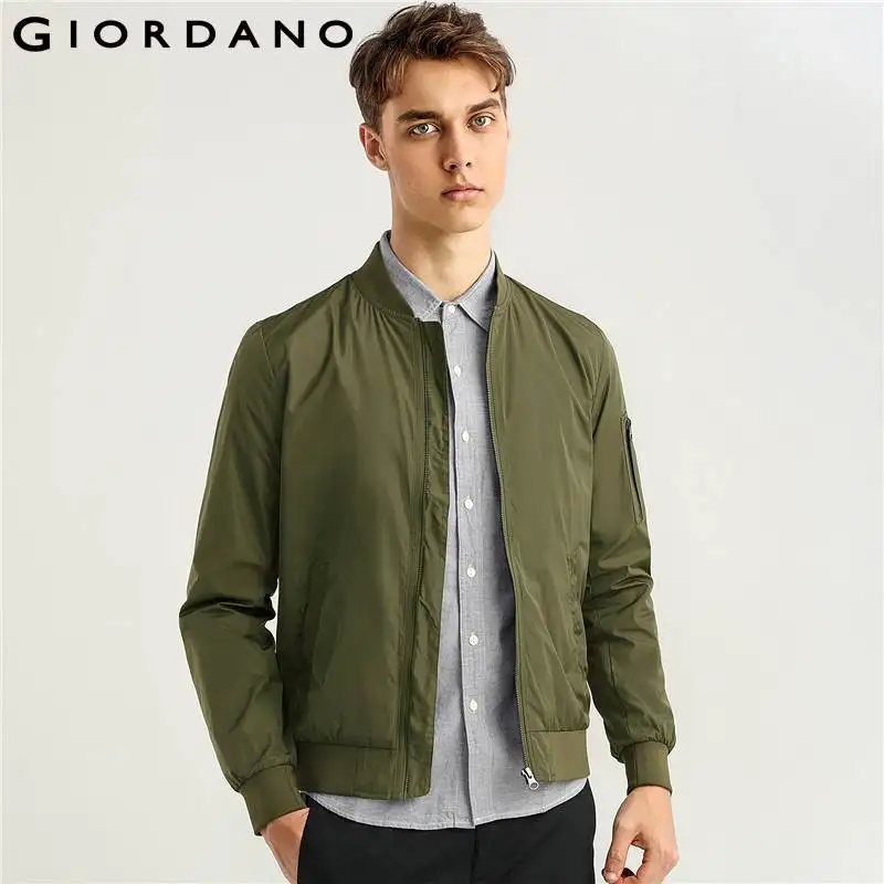 Giordano Men Jacket Solid Slim Bomber Jacket Zip Fly Ribbed Cuffs Pockets Jackets Hombre