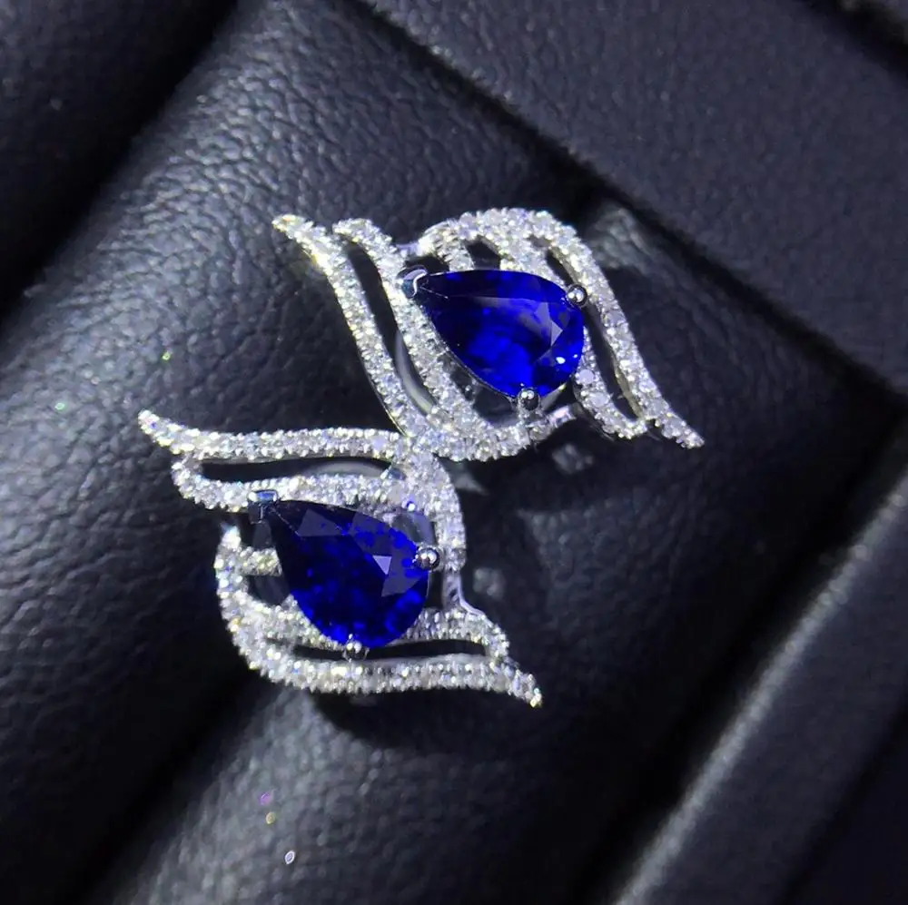 Сапфировые серьги-гвоздики настоящие чистые 18 К золотые украшения натуральный Королевский синий сапфир 1.1ct драгоценные камни серьги-гвоздики для женщин