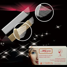 50 шт. Белый 12 Вышивка Крестом Иглы microblading для eyebrown постоянный Макияж Вышивка Крестом Иглы Диаметр 0.25 мм микро лезвий jm611d-x77 Иглы для татуажа