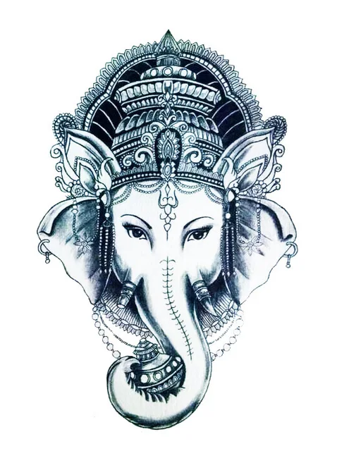 12x20 cm Noir blanc thai elephant art paix Temporaire de
