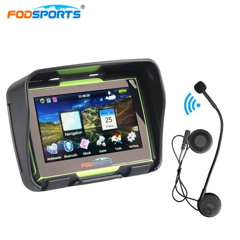 Fodsports 4 3 Inch 256MB 8GB motorcycle navigation motorbike IPX7 GPS navigator waterproof with bluetooth headset