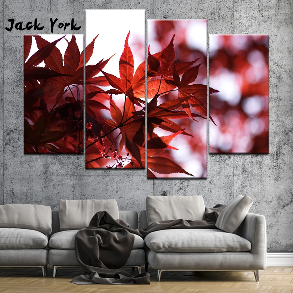 Холст для живописи Красный в виде кленового листа 4 предмета комплекте Wall Art