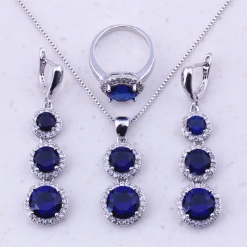 

Distinctive Blue Imitation Crystal White CZ 925 Sterling Jewelry Sets For Women Fashion Jewelry Free Gift Box J0021