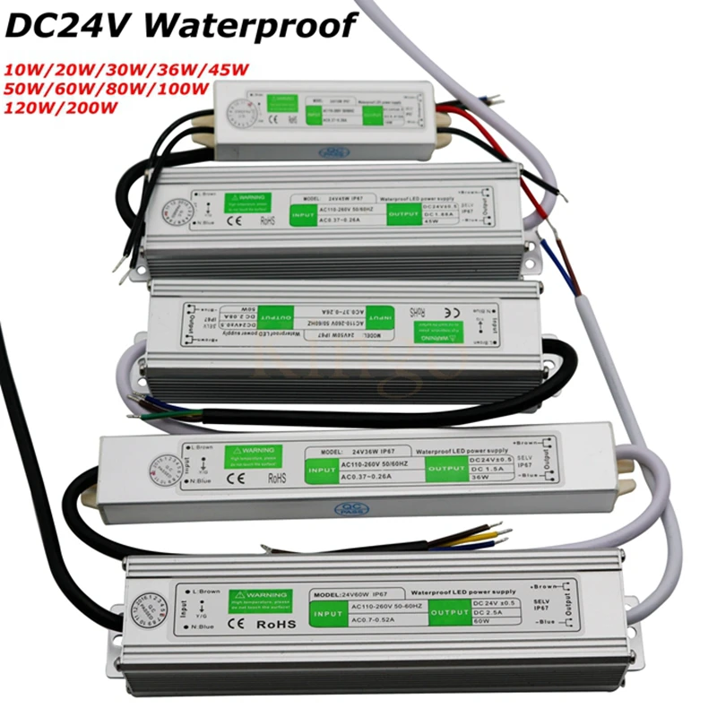 

AC TO DC 24V IP67 Waterproof LED Driver Transformer Power Supply Adapter for 5050 5630 5730 3014 led strip bar light Outdoor use