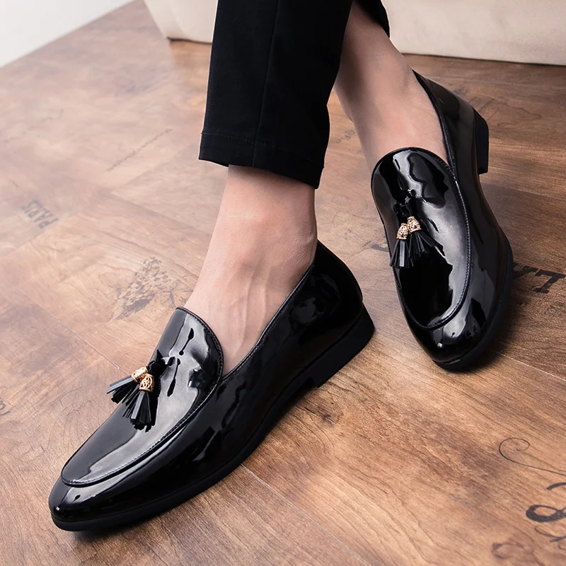 tassel patent leather shoes men luxury brand buisness flats glossy dress male footwear work office designer oxford shoes for men (18)