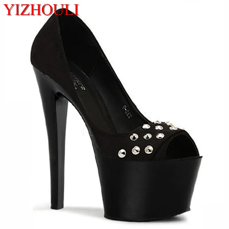 

The new summer 17 cm high heels and sexy shoes ms crystal platform shoes high-heeled rivet pole dancing shoes