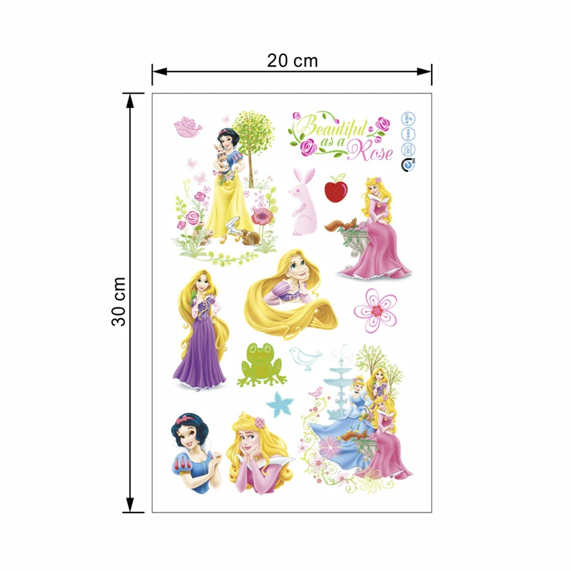 Cartoon Disney Snow White RapunzelAurora Princess Wall Stickers For Girl's Room Decoration DIY Kids Wall Decals PVC Art Posters