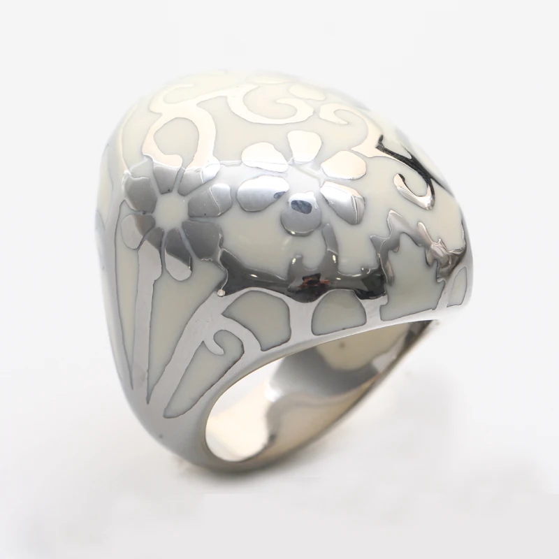 

316L stainless steel finger women ring off-white Enamel flower big rings fashion stainless steel jewelry for women