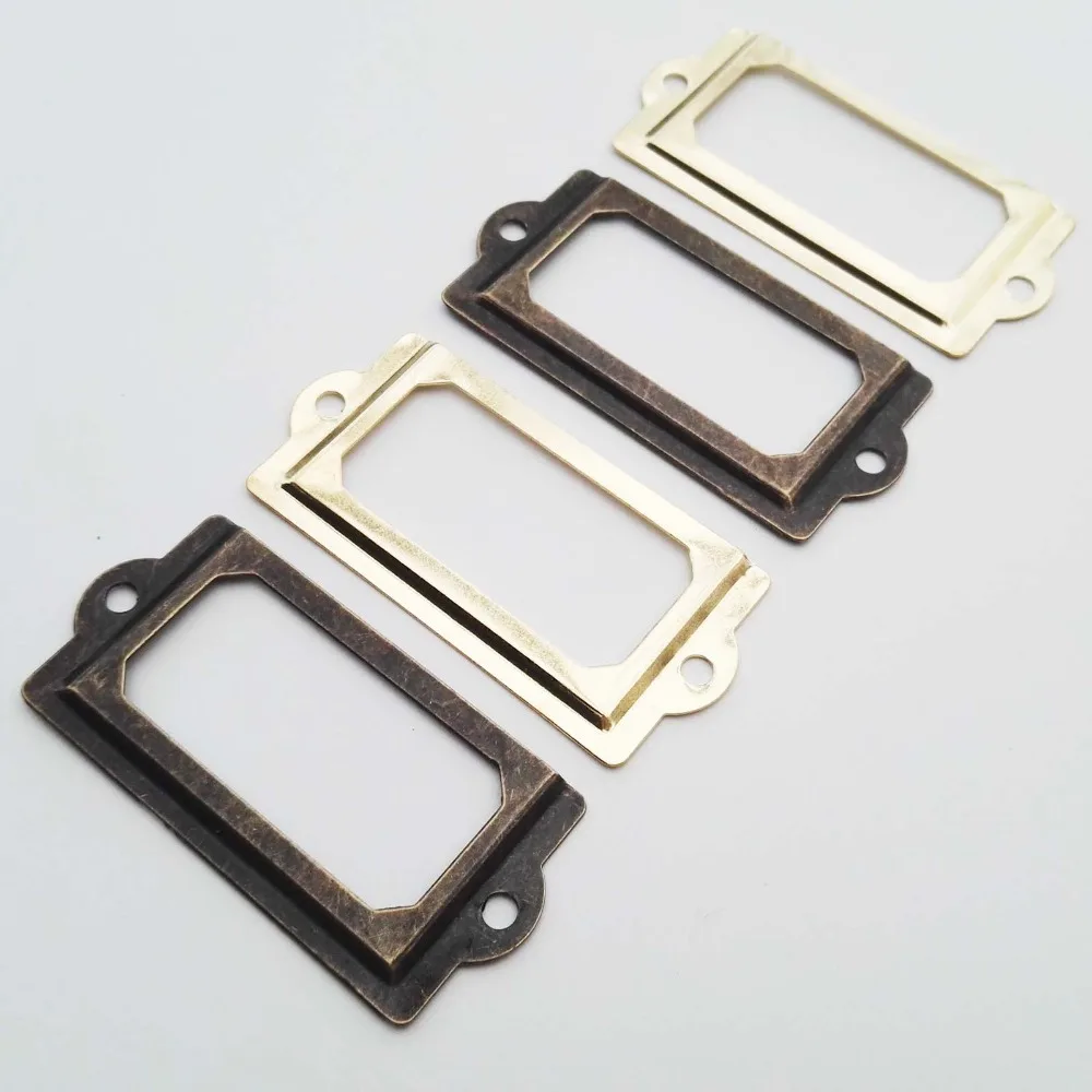 12Pcs Antique Brass Metal Label Pull Frame Handle File Name Card Holder For Furn
