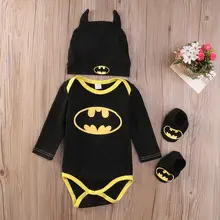 Summer Autumn Cute Batman Cotton Boys Rompers Printed Batman Baby Boys Clothes Rompers with Shoes Hat Black 0-24 Months