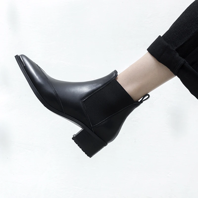 Г., зимние классические ботинки «Челси» женские черные ботильоны из натуральной кожи на высоком каблуке с острым носком женская модная обувь на квадратном каблуке