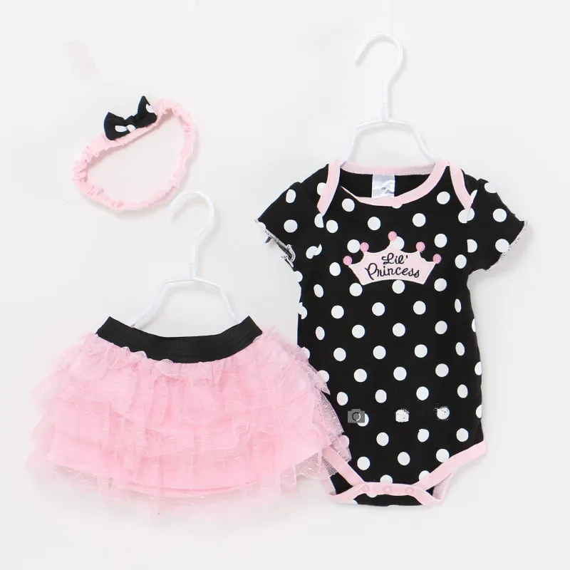 Baby Girl Clothes 3 Piece Suits Short Romper+Tutu Skirt+ Headband Summer Girls Clothing Sets For Infant Outfits New Born - Цвет: AS SHOW