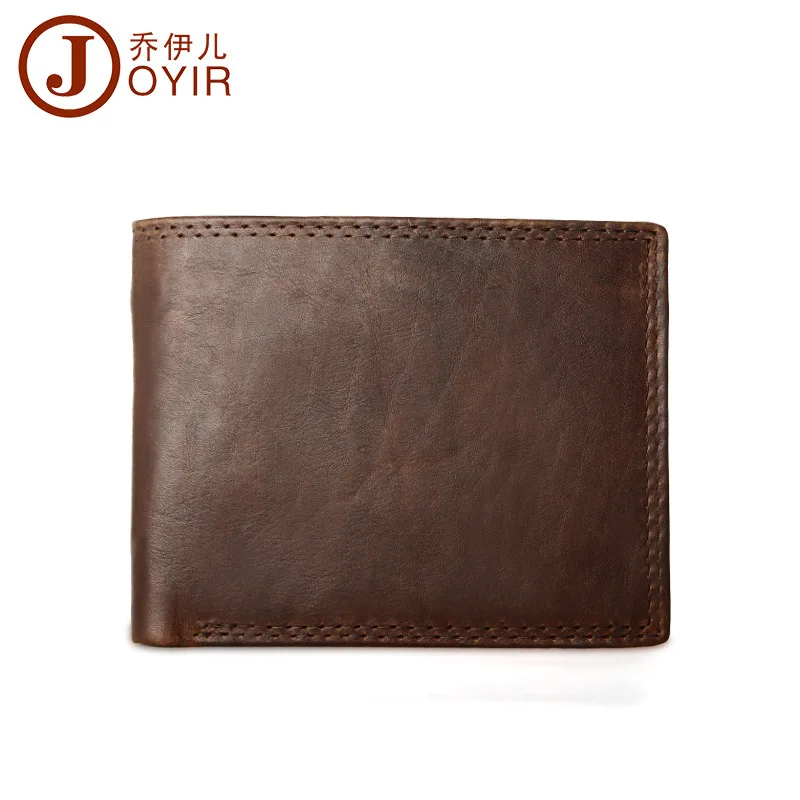 

New  Blocking Full Grain Leather Wallets Short Wallet Men Simple Bifold Wallet with Coin Pocket Cash Purse Vitage Chocolate colo