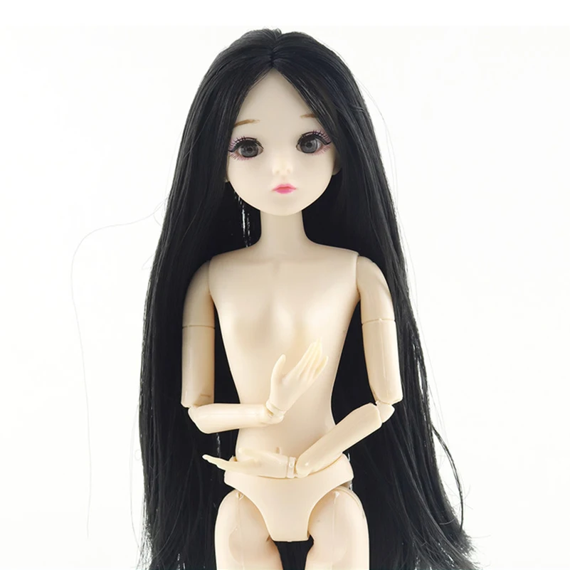 New 20 Movable Jointed 30cm Dolls Toy 3D Eyes Real Eyelashes Long Wigs Female Naked Nude Body Dolls Toys For Girls Gifts