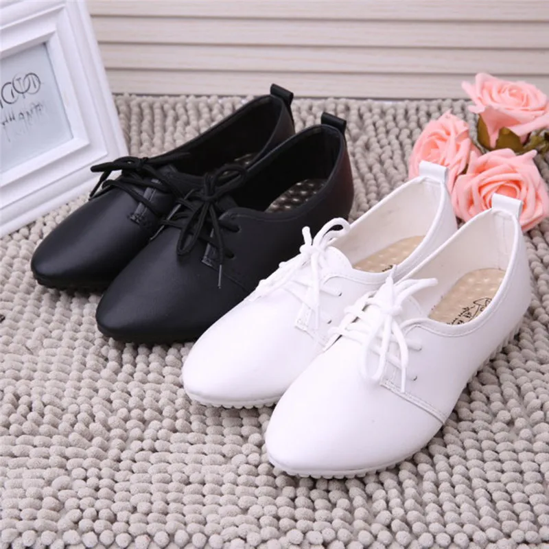 

2018 Spring women oxford shoes Pointed Toe ballet flats shoes women leather shoes moccasins casual lace up soft loafers shoes#40