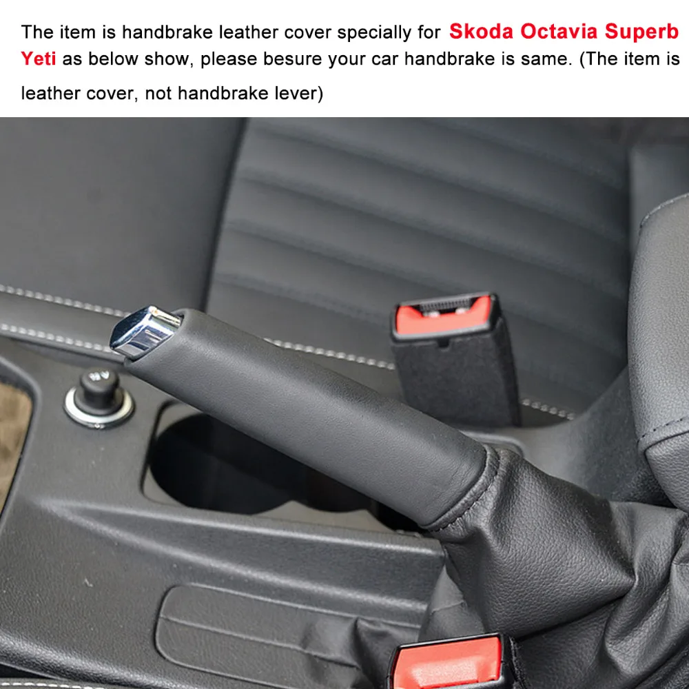 Yuji-Hong Car Handbrake Covers Case for SKODA Octavia Superb Yeti Genuine Leather Cover Handbrake Grips Car Styling Black