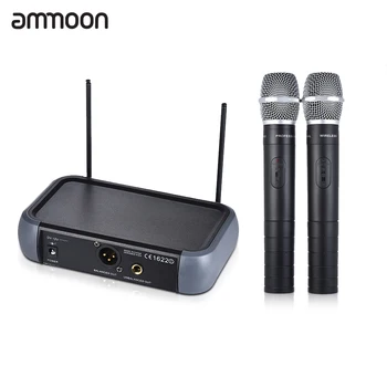 

ammoon Dual Channel VHF Wireless Handheld Microphone System Echo Function with 2 Microphones & 1 Receiver 6.35mm Audio Cable